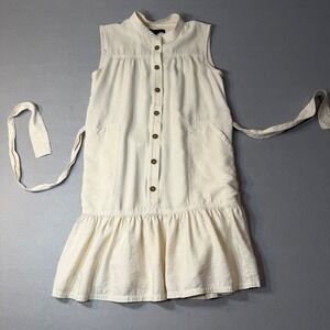 Banana Republic Ivory Button Front Sleeveless‎ Dress Ruffle Hem M
